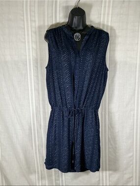 Fleur Bleue Navy Sleeveless Mini Dress Drawstring Waist Size Large Lightweight
